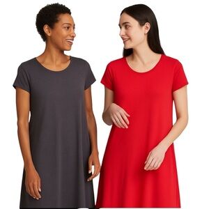 Eileen Fisher Organic Cotton/Hemp SET of 2! T-Shirt Dresses, Red & Black, S
